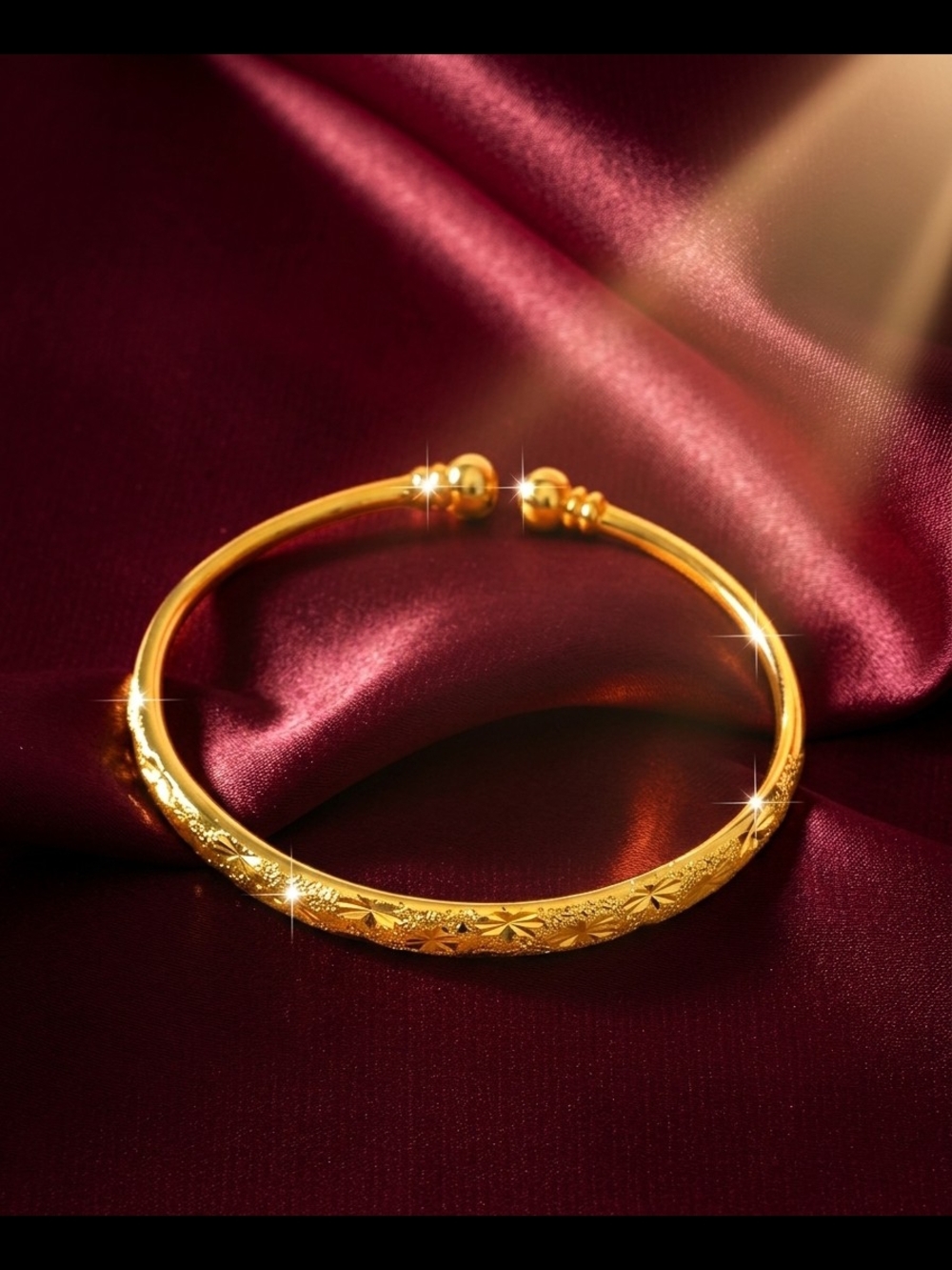Traditional Indian Gold Floral Engraved Women’s Bangle Bracelet Adjustable